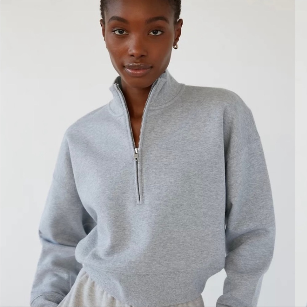 Wilfred Aritzia Boxy Crop Sweatshirt Mock 1/2 Zip XS
